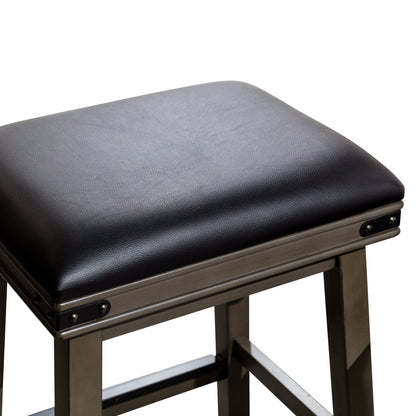 Viva Counter Stool, Weathered Gray Finish, Black Leather Seat