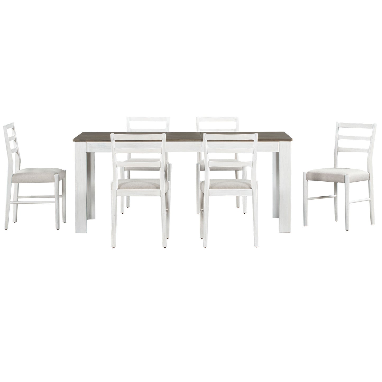 Viola 7pc Dining Set Extendable Table 6x Side Chairs - Brown+White