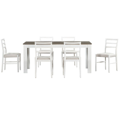 Viola 7pc Dining Set Extendable Table 6x Side Chairs - Brown+White