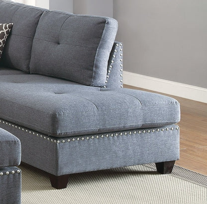 Surya 3pc  Sectional Sofa Polyfiber Cushion Sofa Chaise Ottoman Reversible Couch Pillows - Blue Grey