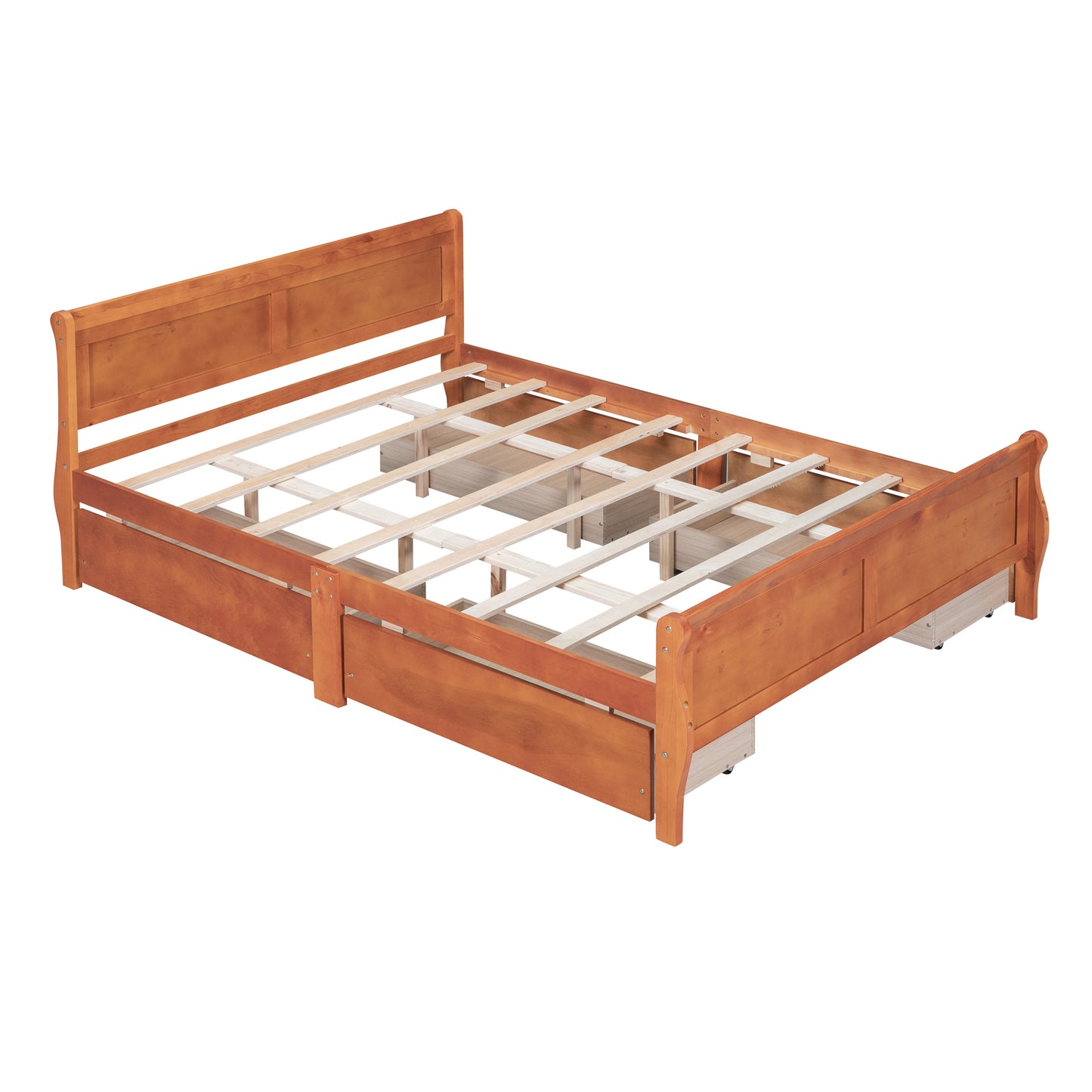 Meg Queen Size Wood Platform Bed with 4 Drawers - Oak