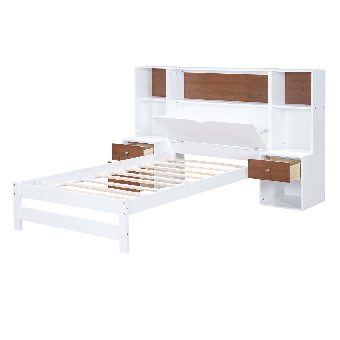 Jo Twin Size Platform Bed w Storage Headboard and Drawers - White