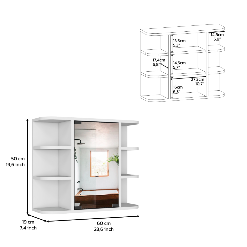 Hampton Bathroom Set ,Over The Toilet Cabinet +  Mirrored Medicine Cabinet - White