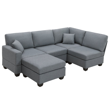 Aria 5-Seat Modular Sectional Set with Convertible Ottoman - Dark Gray