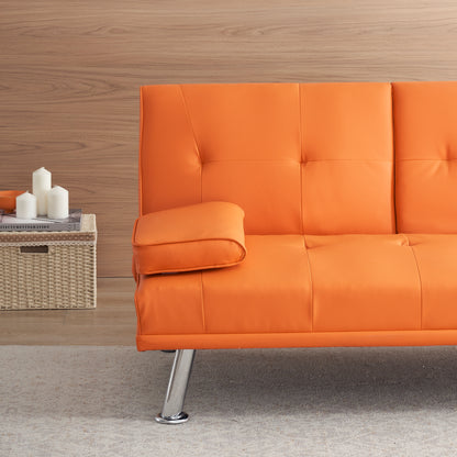 Neza Convertible Faux Leather Sofa Bed  - Orange