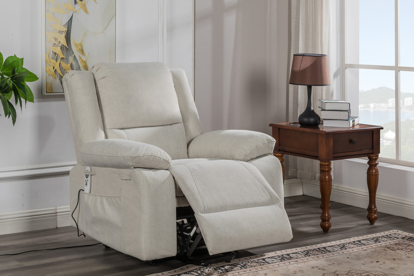 Solace Electric Power Recliner Chair with Massage and Heatin - Beige