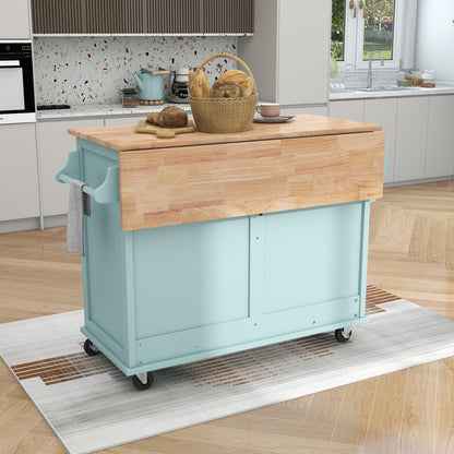 Culinary  Kitchen Cart with Countertop With Barn Door - Mint Green