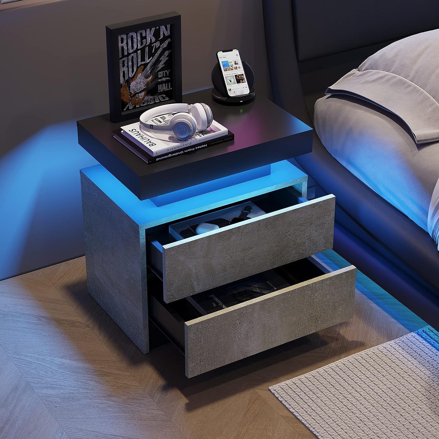 The Gate LED Nightstand with 2 Drawers - Gray