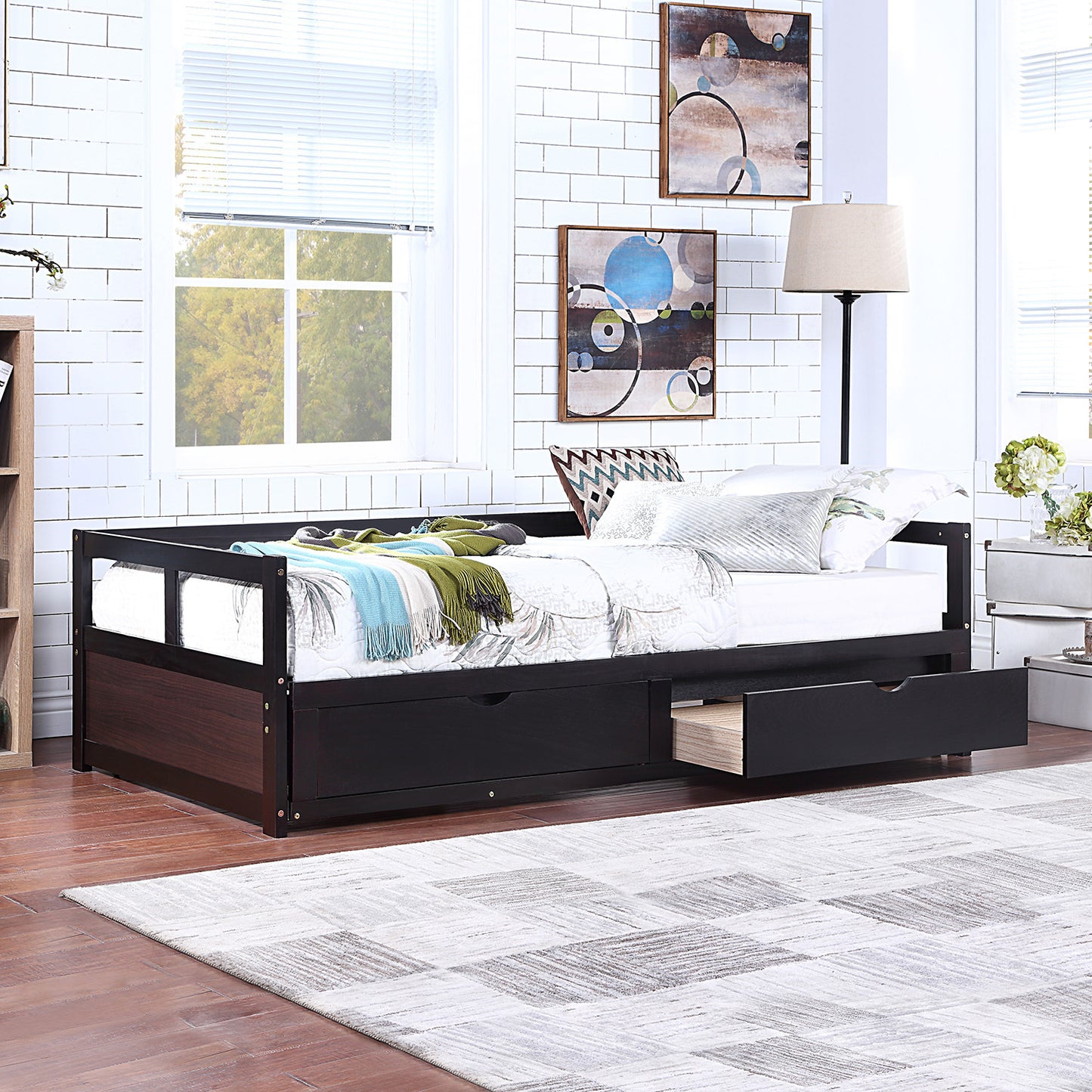 Urban Twin Size Wooden Daybed with 2 Drawers - Espresso