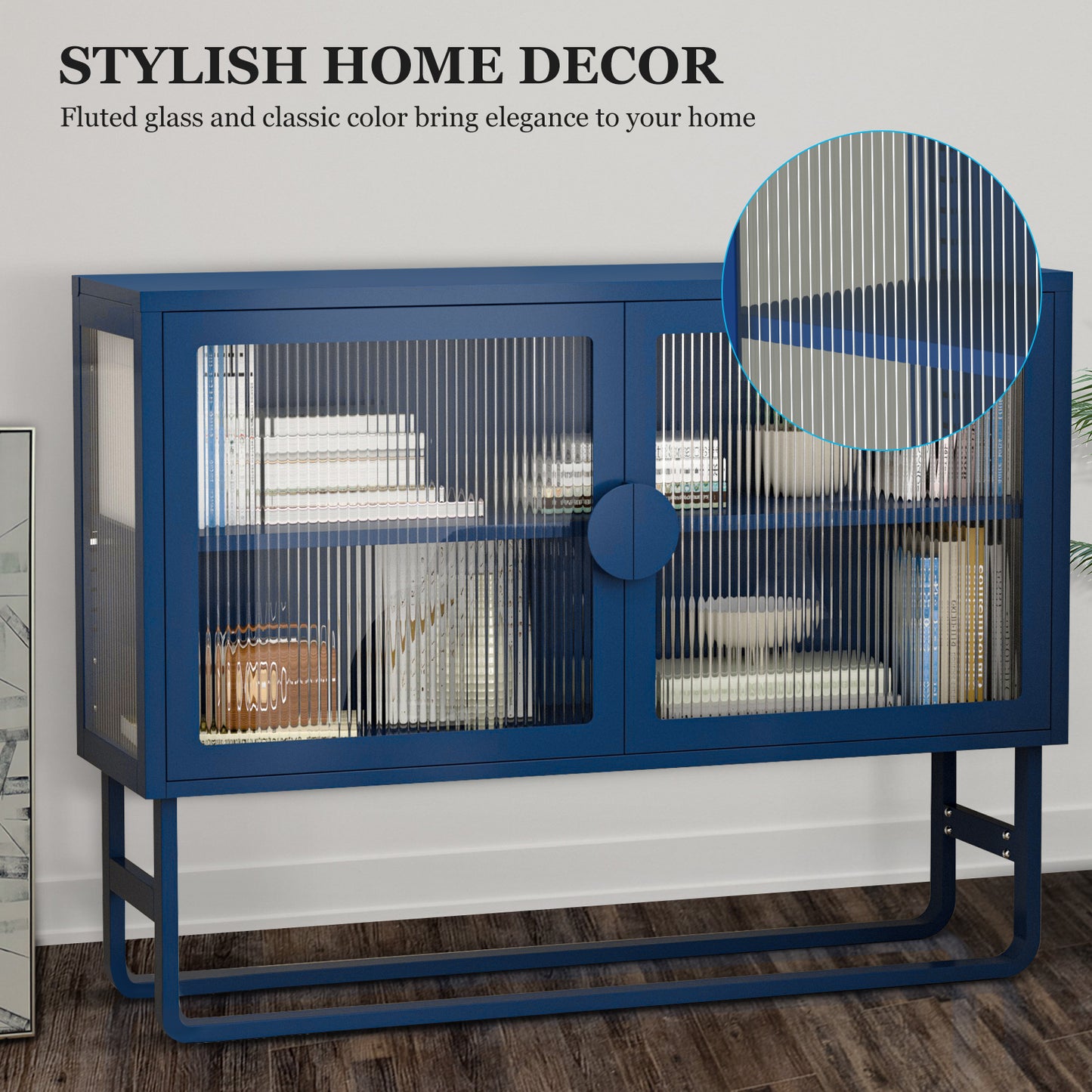 Tempered Glass Cabinet Credenza - Blue