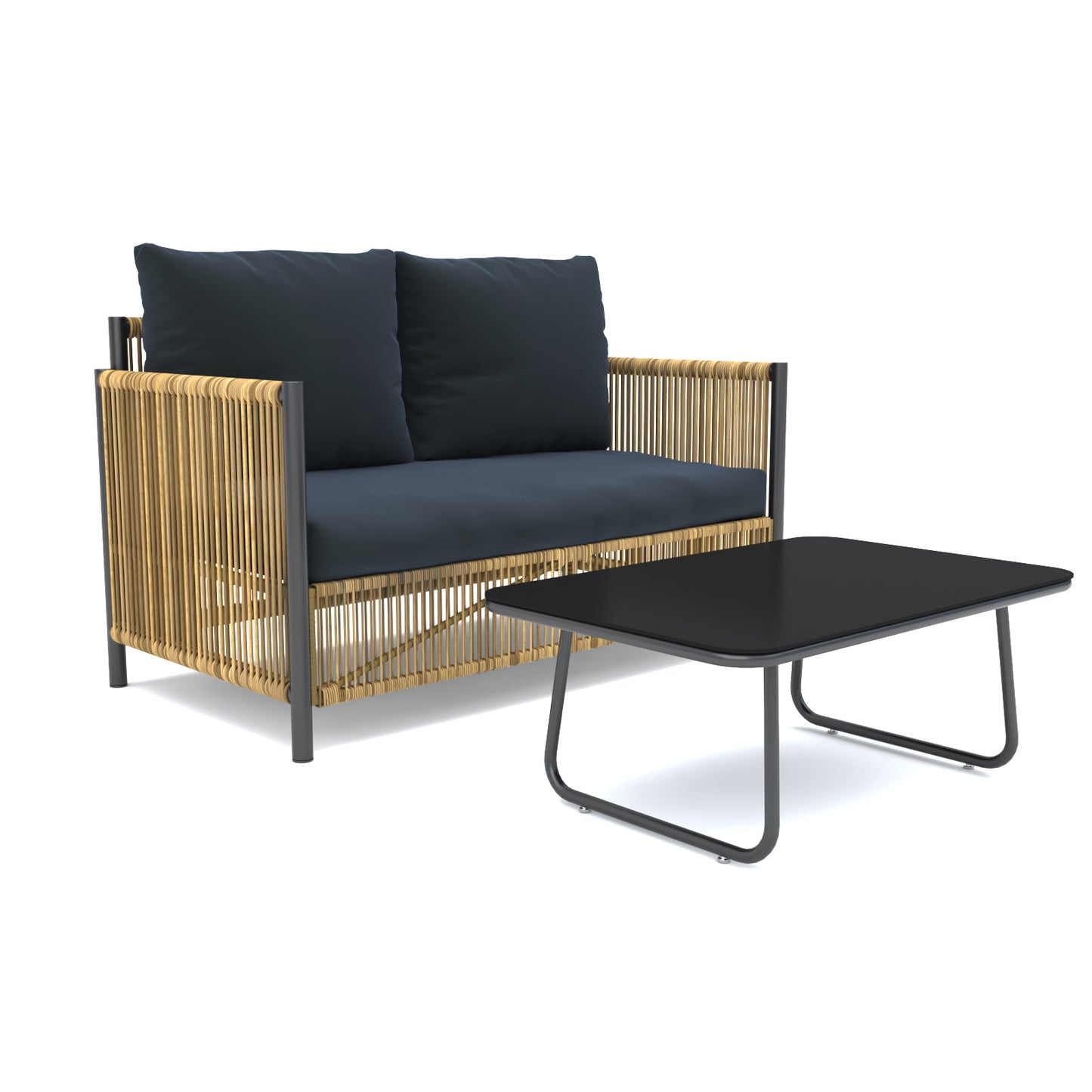 Pax 4 Pc Outdoor Patio Rattan Wicker Set - Black