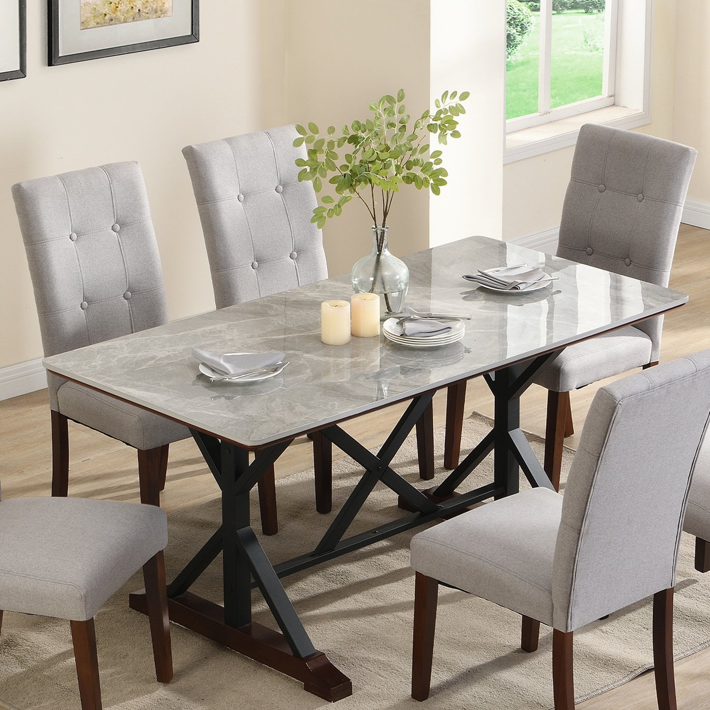 Zelma 7pc Dining Set Dining Table 6x Side Chairs - Gray