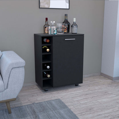 Halina Bar Cabinet With Wheels - Black