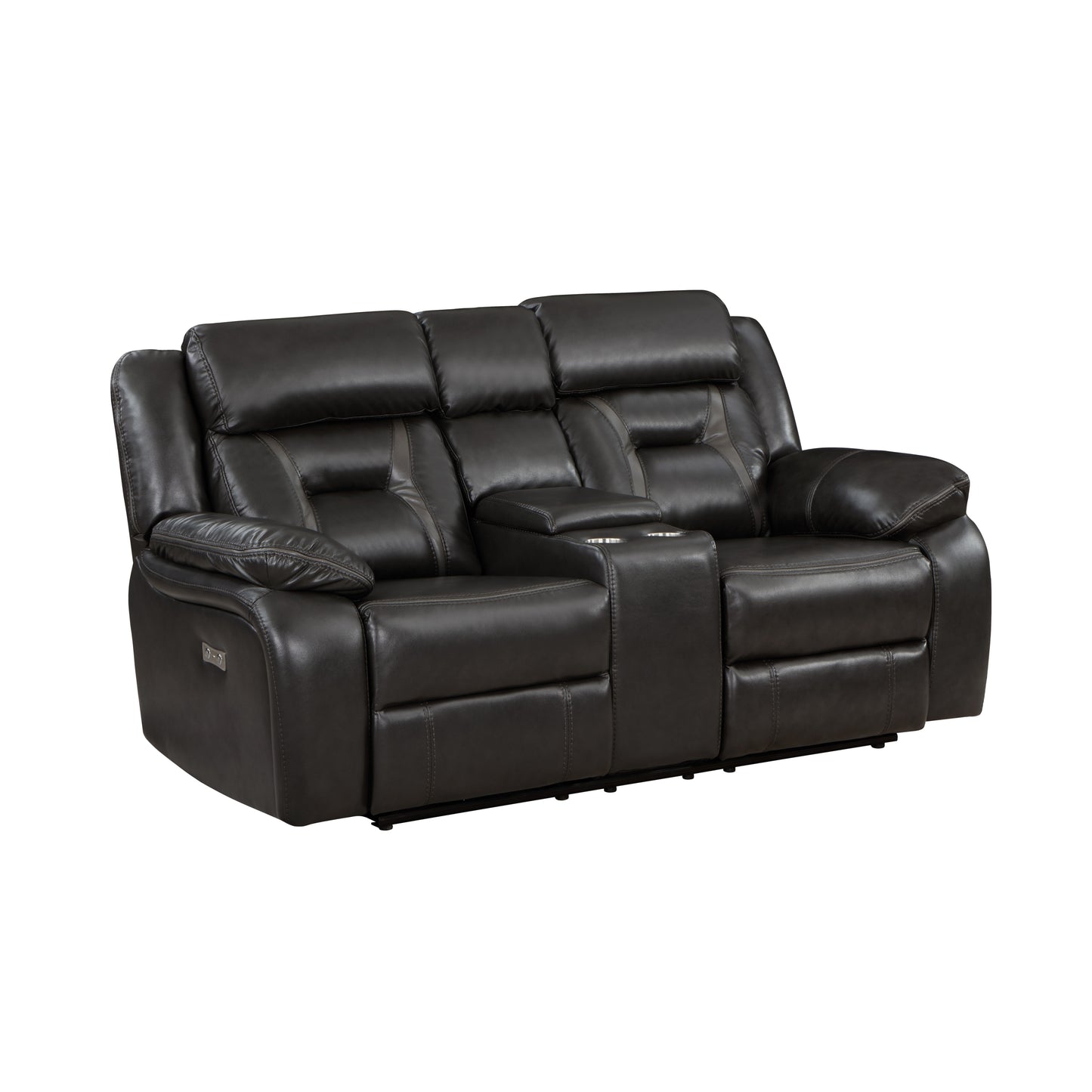 Alexis Power Reclining Love Seat with Center Console - Dark Gray