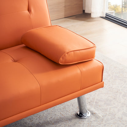 Neza Convertible Faux Leather Sofa Bed  - Orange