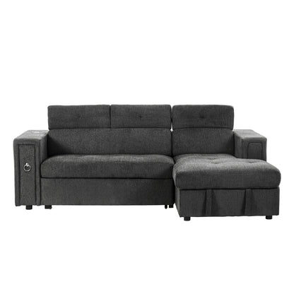 Tumic Pull-Out Sofa Bed L-Shape Sectional Sofa - Gray