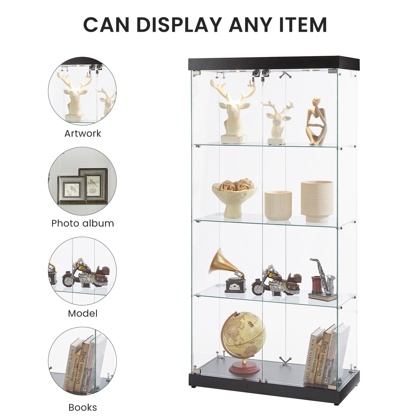 Stargazer 4 Shelves Glass Display Cabinet - Black