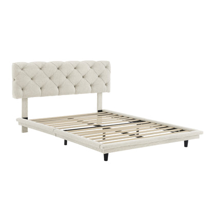 Joy Full Size Upholstered Bed with Light Stripe - Beige