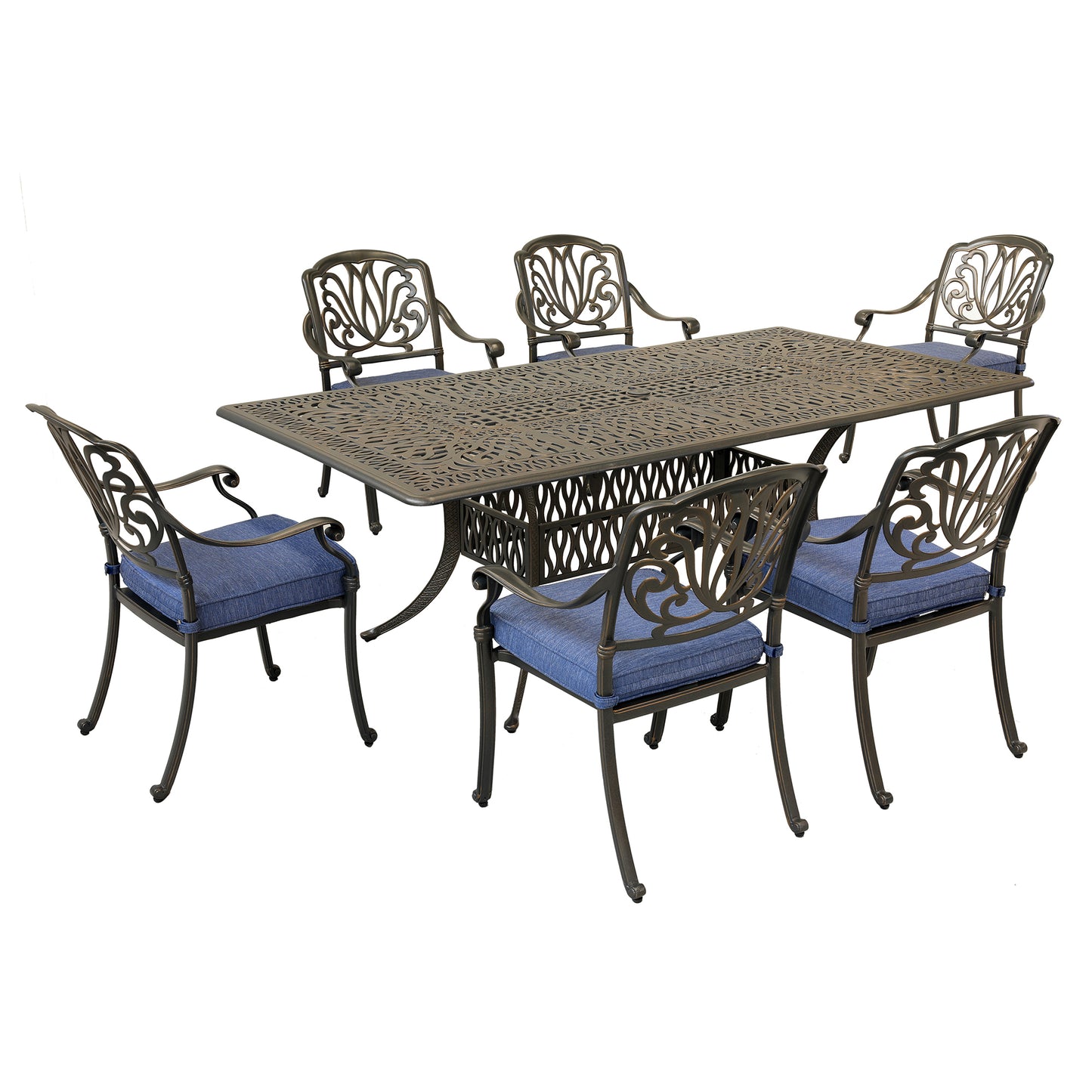 Otero 7 Pc  84.25"  Aluminum Rectangular Dining Set with Cushions - Navy Blue