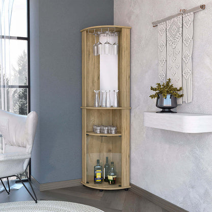 Kempwell 2-Door 2-Shelf Corner Bar Cabinet with Glass Rack - Macadamia