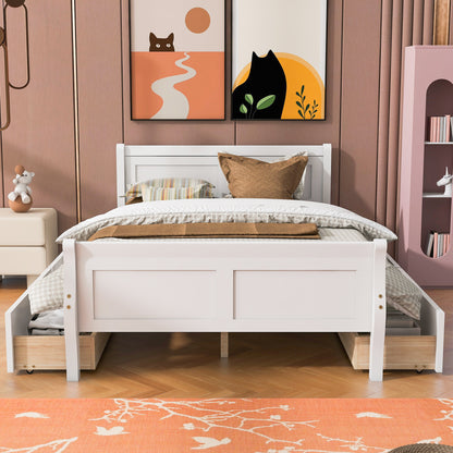 Meg Full Size Wood Platform Bed with 4 Drawers - White