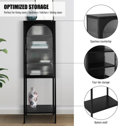 Tempered Glass High Cabinet - Black