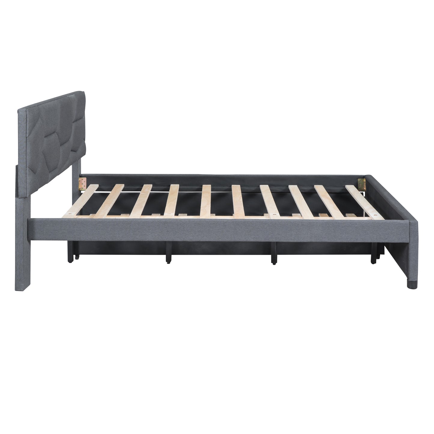 Brick Queen Size Platform Bed with Twin Size Trundle - Gray