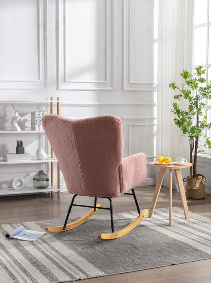 Noble Wool Fabric Upholstered Rocking Chair - Pink