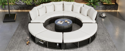 Serrano 9 Pc Outdoor Patio Circular Outdoor Sofa Set - Beige