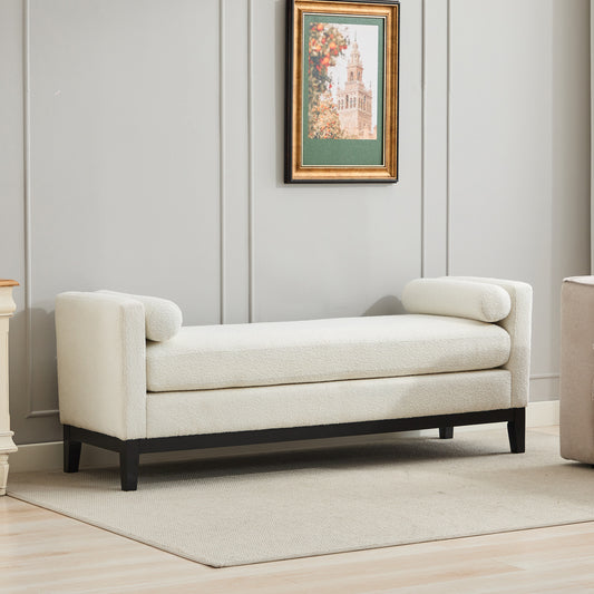 Bailey 66.34" Upholstered Bolster Bench - Ivory