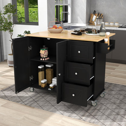 Oasis Kitchen Island with Solid Wood Top and Locking Wheels - Black