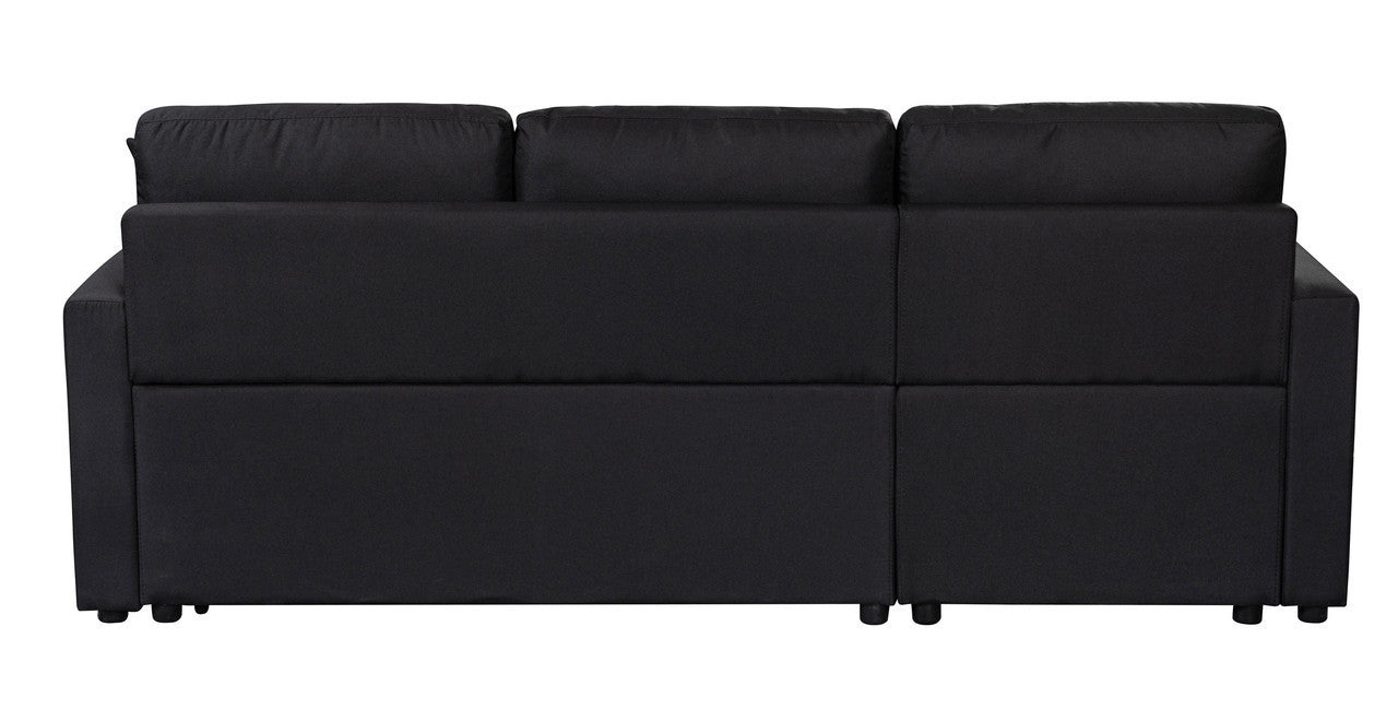 Paisley Linen Fabric Reversible Sleeper Sectional Sofa with Storage - Black