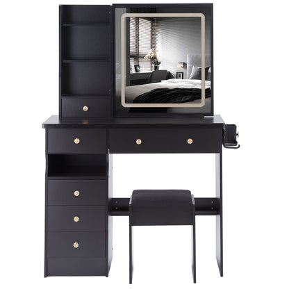 Yano Makeup Vanity Desk Set with LED Sliding Mirror - Black