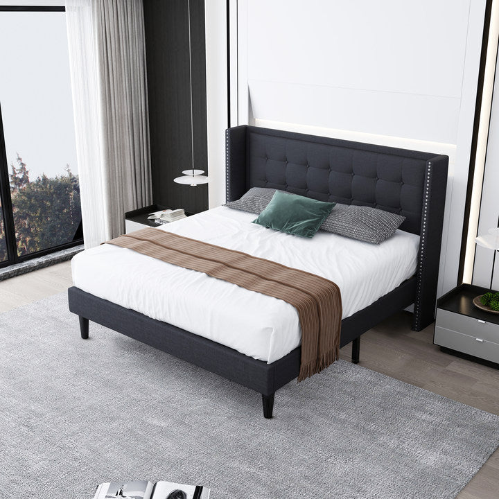 Renzo King Size Platform Bed Frame - Dark Gray