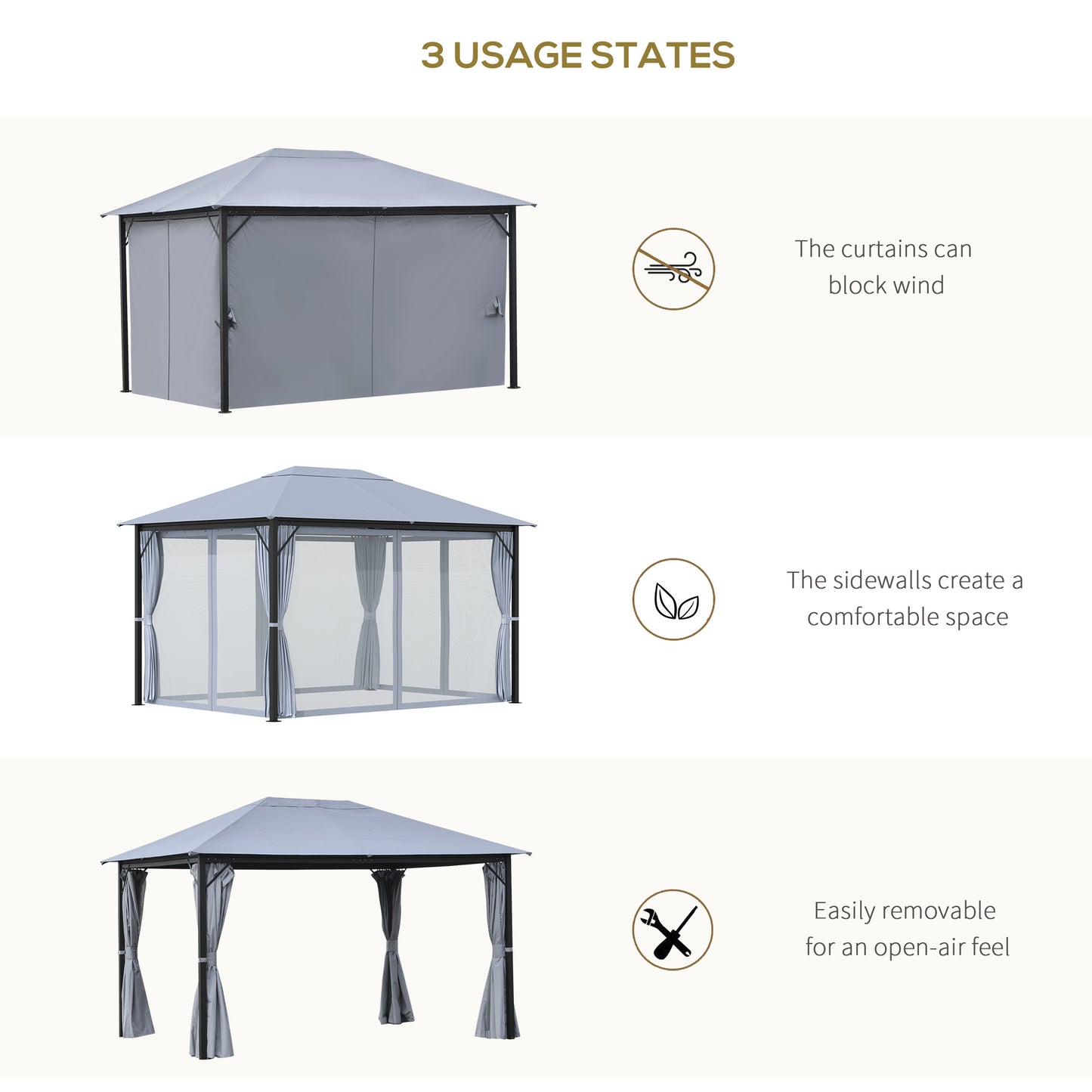 Duna 10 x 13 ft Patio Gazebo Aluminum Frame - Gray