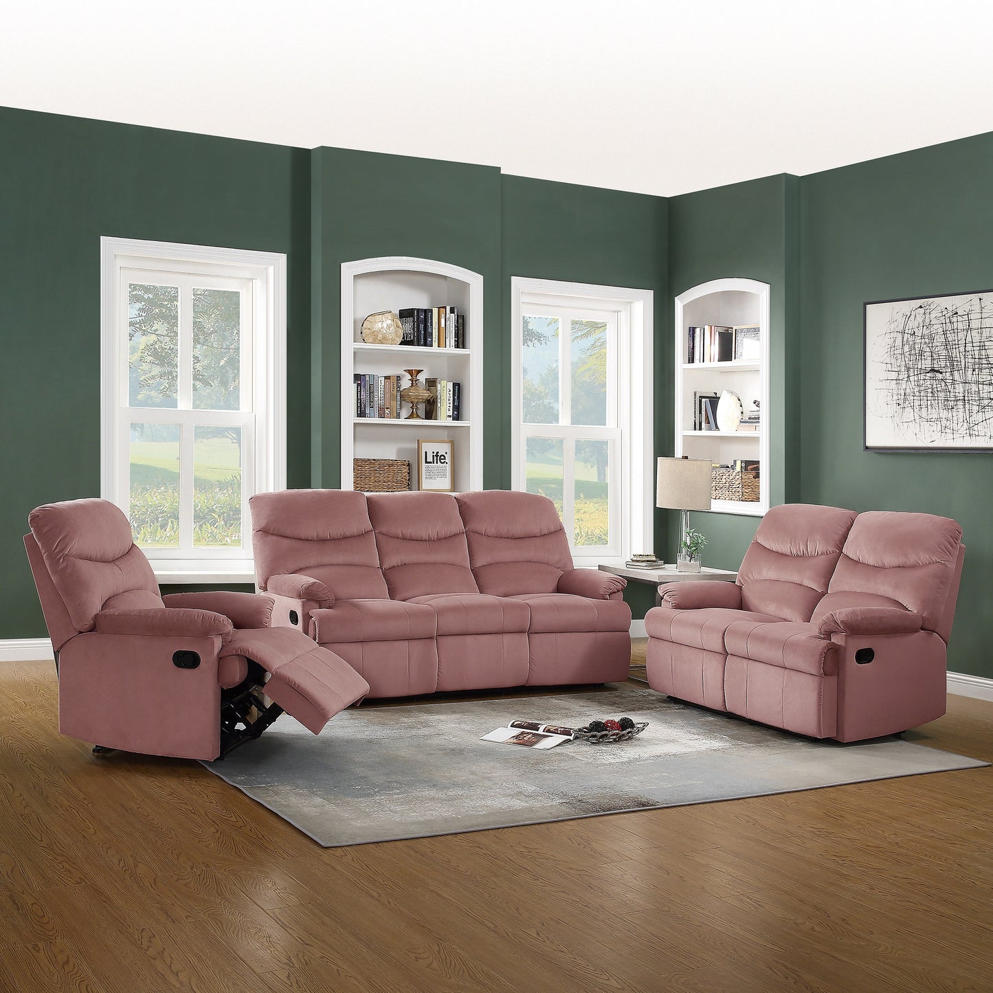 Bray Manual Recliner Velvet Loveseat - Pink