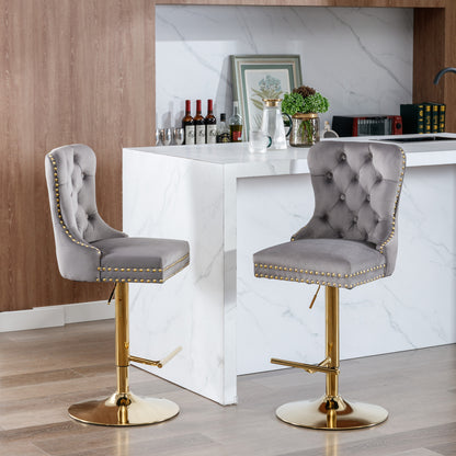 Golden Velvet Comfort Barstools - Gray Set of 2