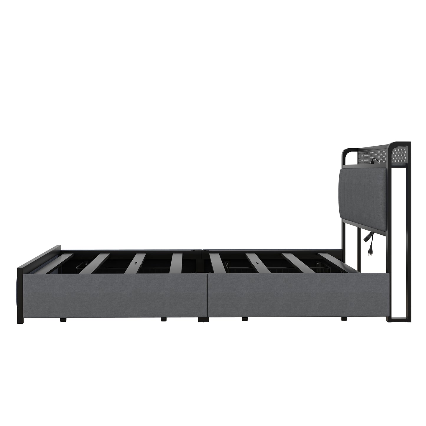 Kie Queen Size Bed Frame with LED - Dark Gray