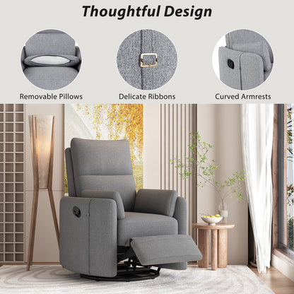 Niki Upholstered Swivel Recliner - Dark Grey