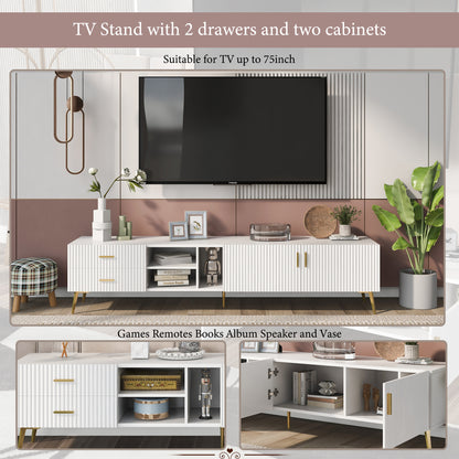 Eden II Stylish TV Stand with 5 Champagne Legs - White