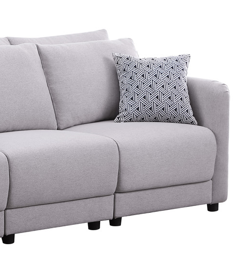 Penelope Linen Fabric Reversible 8PC Modular Sectional Sofa with Ottomans and Pillows - Light Gray