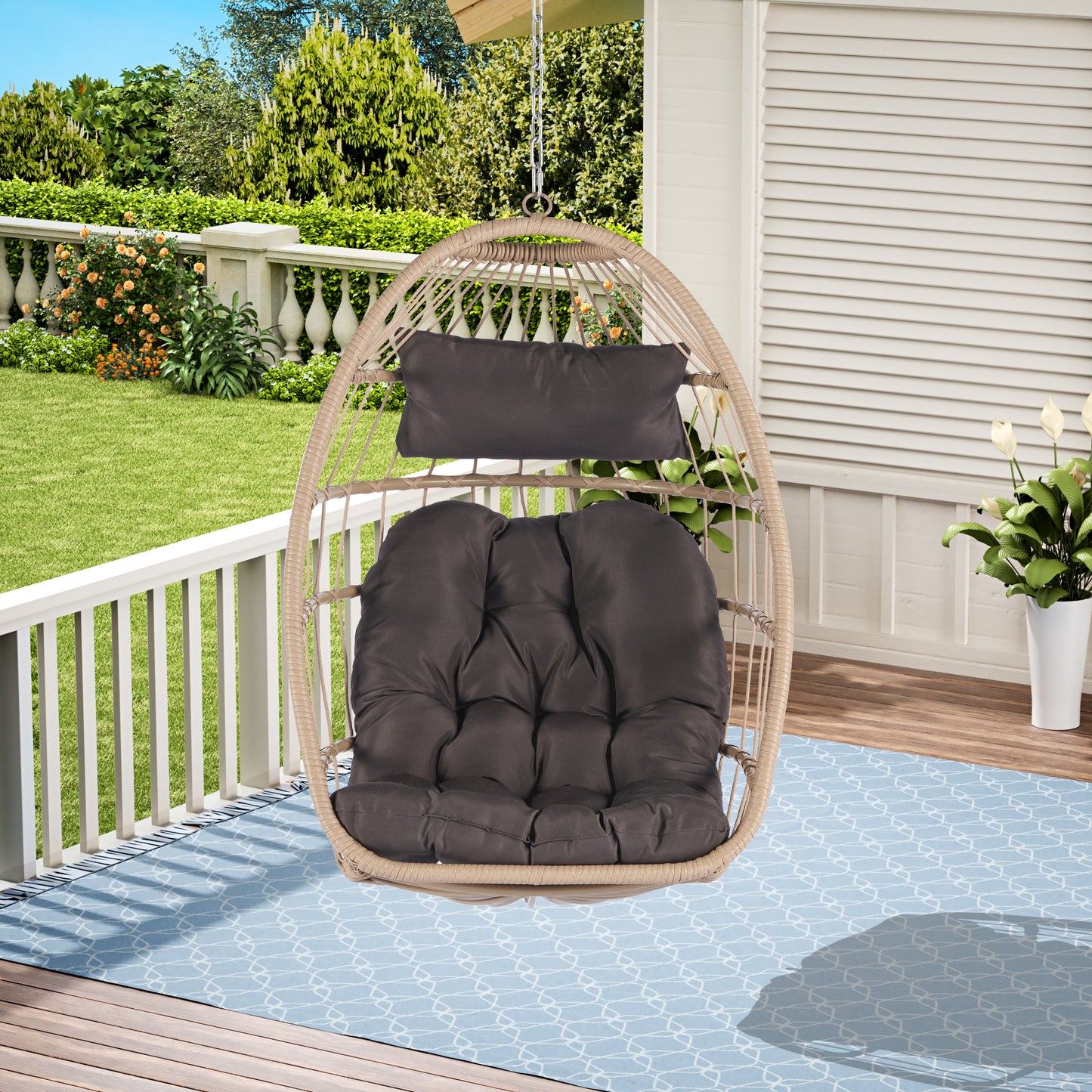 Bahamas Outdoor Rattan Egg Swing Chair - Dark Gray