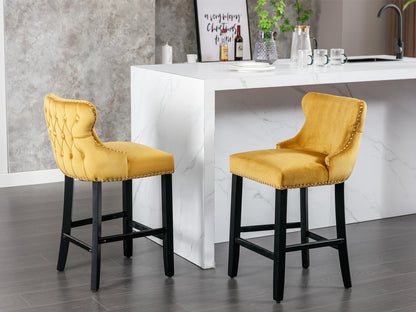 Family  Velvet Upholstered Wing-Back Bar Stools - Gold Set of 4