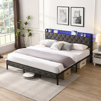 Alder King Size Bed Frame with Storage - Dark Gray