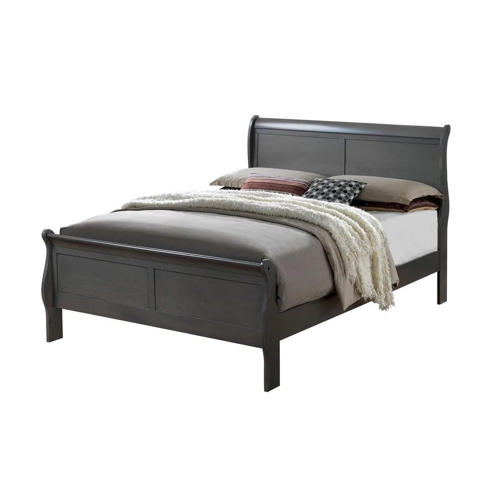 Louis Philippe Solid Wood Eastern King Size Bed - Gray