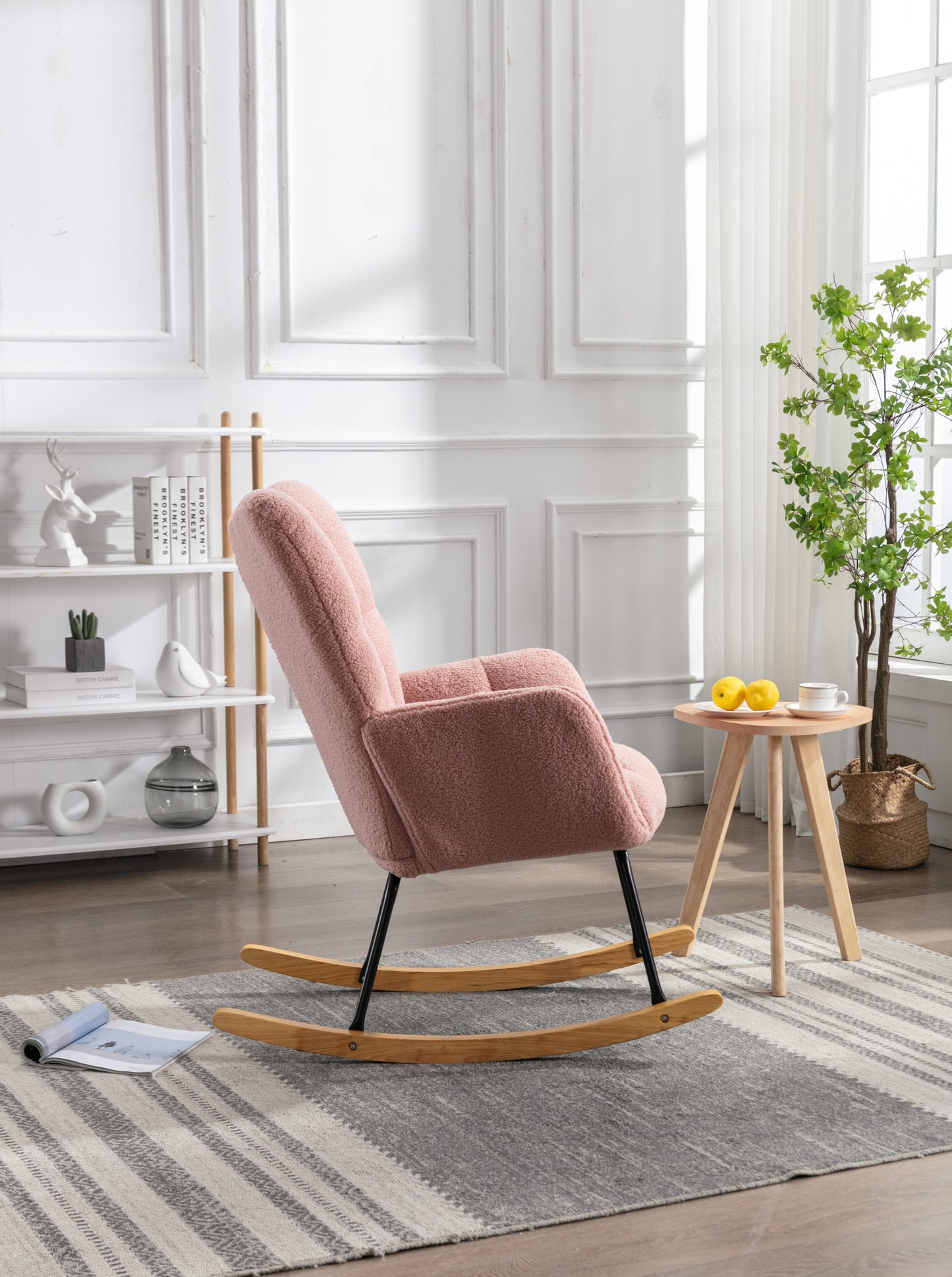 Noble Wool Fabric Upholstered Rocking Chair - Pink