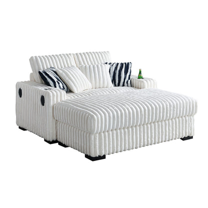 Gene Square Arm Loveseat With Ottoman - Beige