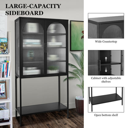 Arched II Glass Doors Floor Cabinet - Black