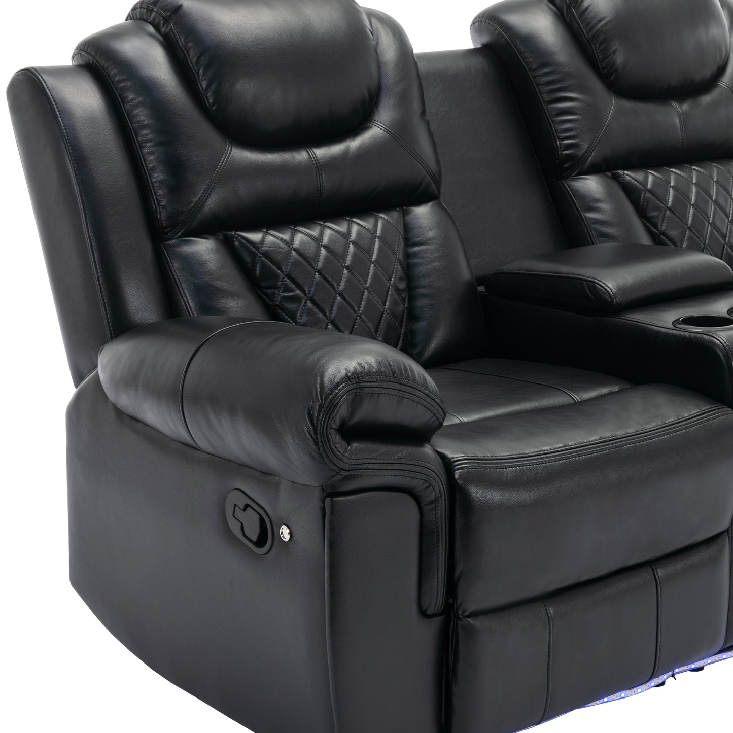 Milo Manual Recliner Loveseat with LED Light Strip - Black