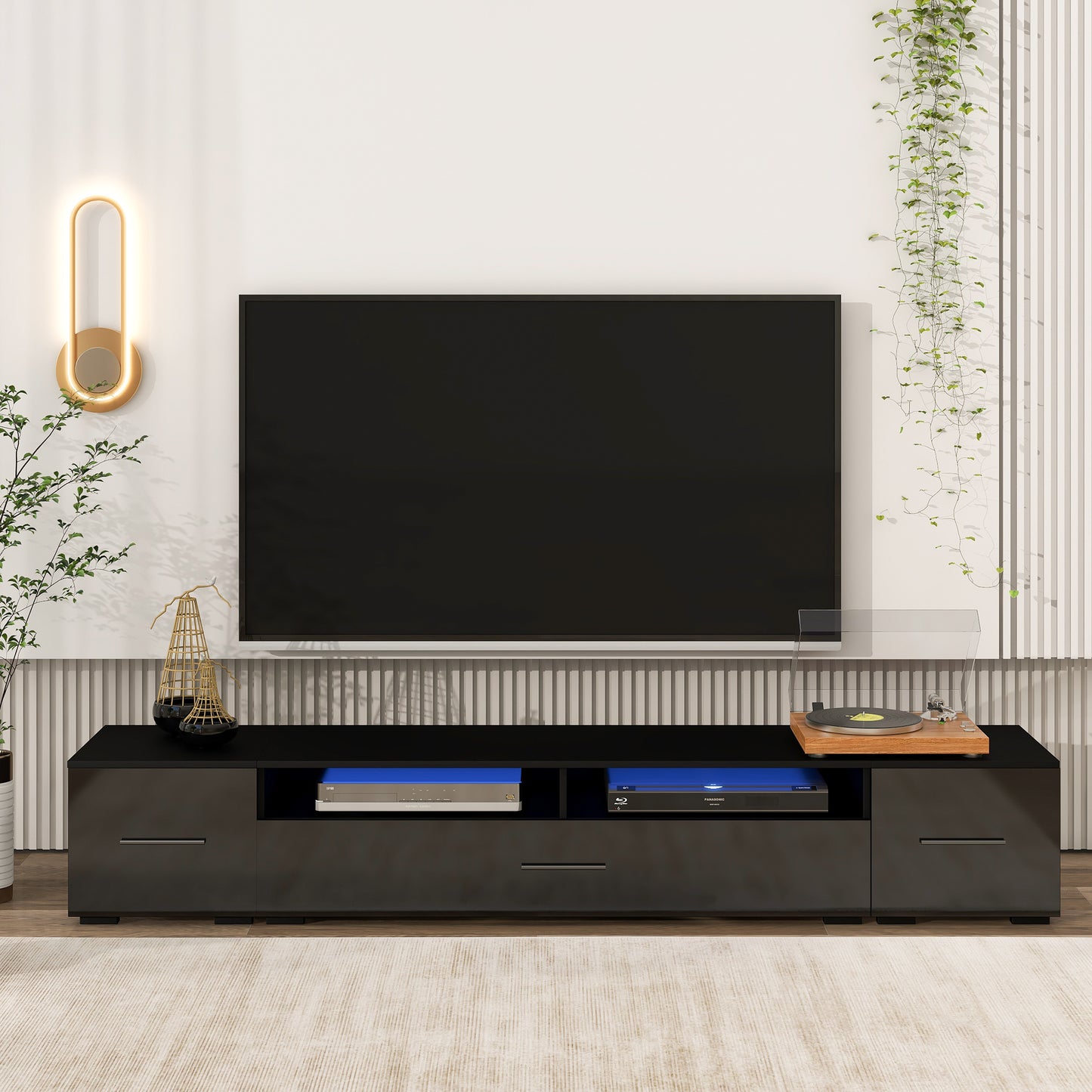 Jig Minimalist Design TV Stand with LED Lights - Black